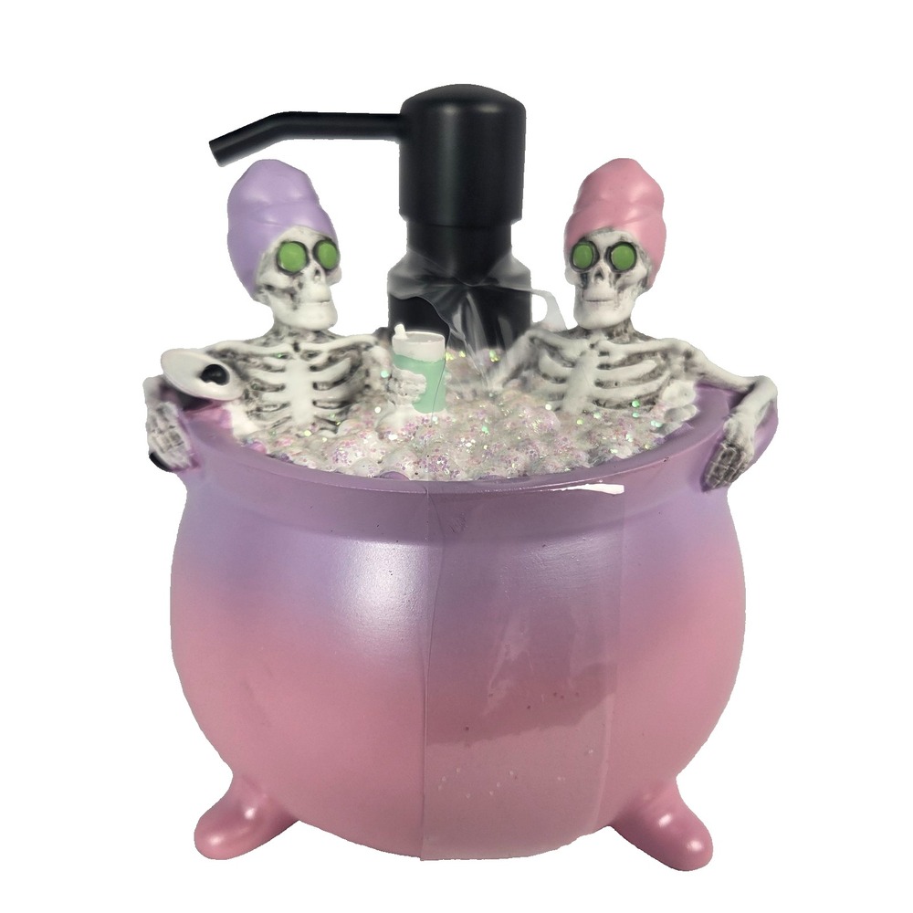 Ghoul's Night Skeleton Bath Soap Dispenser Pink Cauldron Halloween Spa 6 Inch